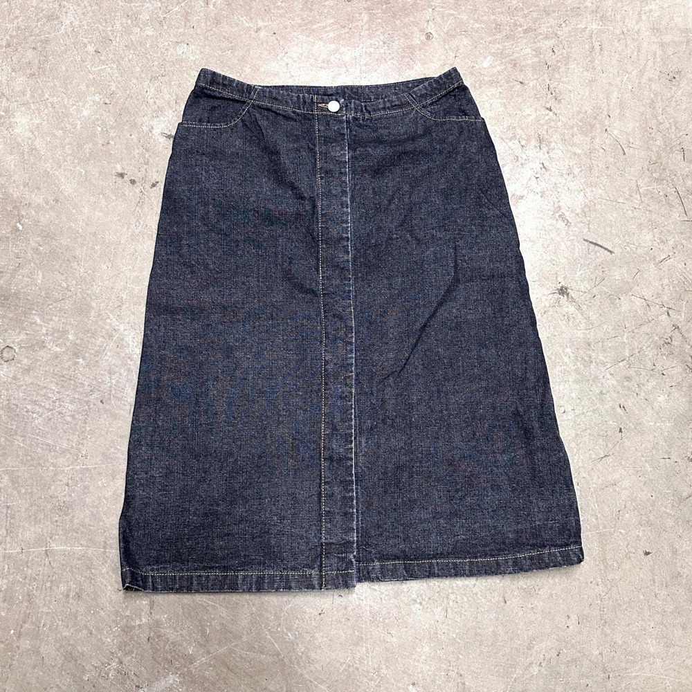 Vintage 90s Lowrise Denim Midi Skirt Womens 8 Dark Blue Y2K Grunge Indie Modest